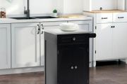 Multi-storage wheeled kitchen serving cart, 1 drawer, 2-door cabinet with shelf and towel holder, MDF, black, stainless steel