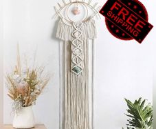 NEW SALE | Macrame Wall Hanging Eye Dream Catcher with Crystal Stone Pendant Boho Woven