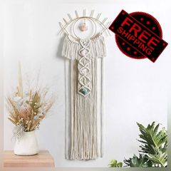 NEW SALE | Macrame Wall Hanging Eye Dream Catcher with Crystal Stone Pendant Boho Woven