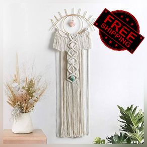 NEW SALE | Macrame Wall Hanging Eye Dream Catcher with Crystal Stone Pendant Boho Woven