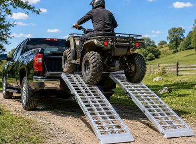 Heavy Duty Aluminium Loading Ramps 305cm Folding Pair 907kg Capacity for ATV UTV Quad Bike Ride On Mower