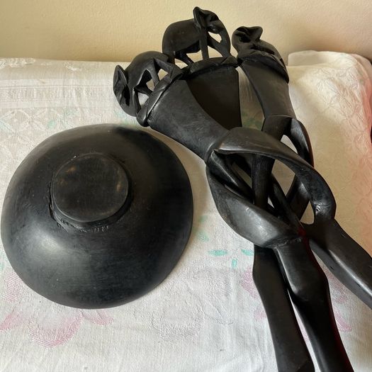 Hand carved wooden bowl and stand