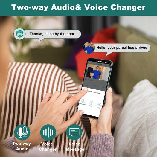 Wireless Video Doorbell Camera with Chime, Voice Changer/Message, PIR Motion Detection, Instant Alerts, 2-Way Audio, 2K HD, Night Vision, 2.4G WiFi, IP66, Battery Powered