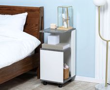 Nightstand with 4 Wheels, 3 Shelves, 35 x 29.5 x 65.5 cm, Gray/White