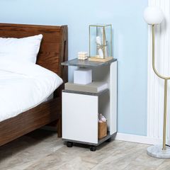 Nightstand with 4 Wheels, 3 Shelves, 35 x 29.5 x 65.5 cm, Gray/White
