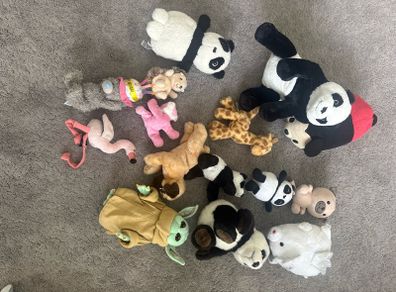 Soft toys - pandas, baby yoda,