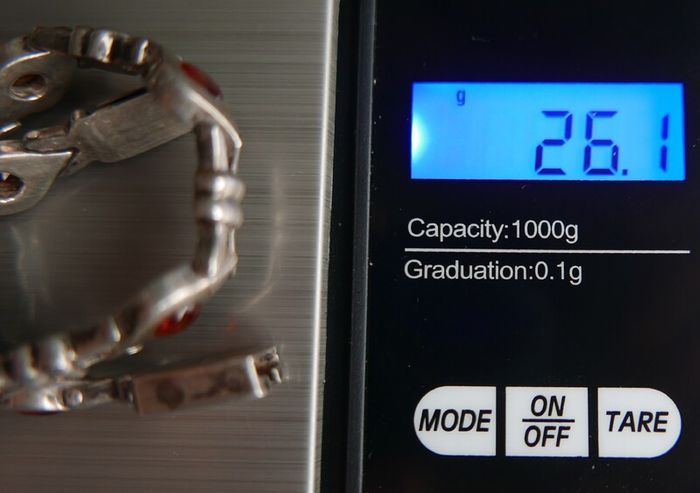 Vintage Natural Garnet and Sterling Silver 925 Bracelet, hallmarked Bracelet. length 7,5" - 26,1g