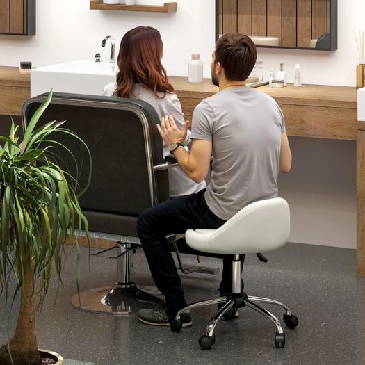 Work stool swivel stool rolling stool, height-adjustable, swivel seat, 50 cm x 50 cm x 83 cm, White