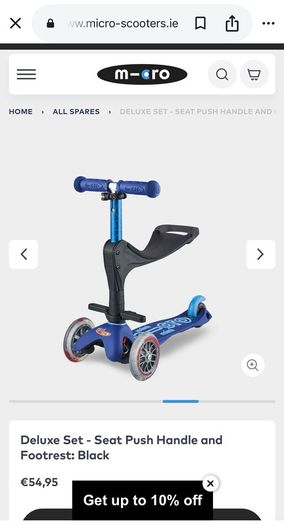 Micro scooter assessories: seat push handle and footrest: black.