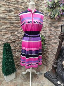 Vintage 70s pink striped A-line dress size S/M Postage included
