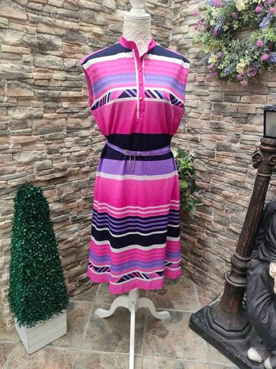 Vintage 70s pink striped A-line dress size S/M Postage included