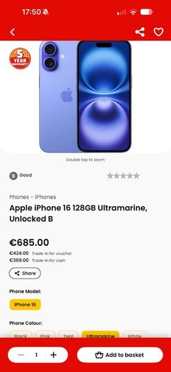 Apple iPhone 16 128GB Ultramarine