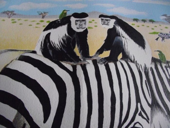 E.B. Watts - Ltd. Edition Print - 39/200 - Zebras and Colobus Monkeys - 20th Century