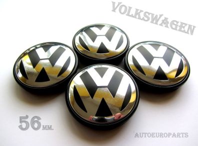 4x VW 56mm Black Chrome logo Volkswagen alloy wheel centre caps cap Hub Cover 56