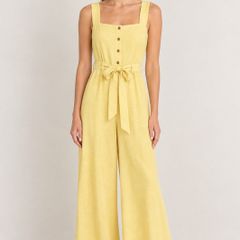 Primark Yellow Linen Blend Wide Leg Jumpsuit - Size 10