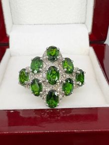 Silver Chrome Diopside & Diamond Statement Ring