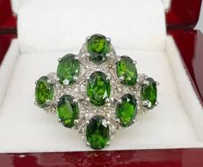 Silver Chrome Diopside & Diamond Statement Ring