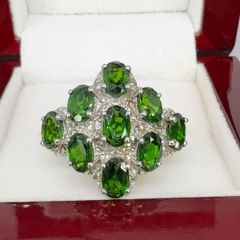 Silver Chrome Diopside & Diamond Statement Ring