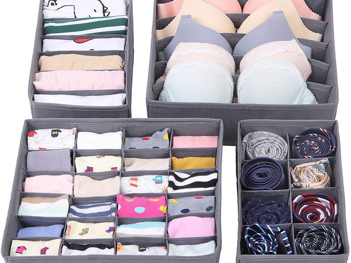_Storage Box for Underwear, Drawer Organiser, Wardrobe Drawers Divider for Socks, Bras and Ties, Folding Fabric Box for Wardrobe Set of 4