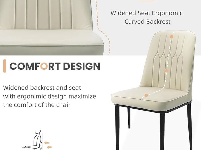 Dining Chairs Set of 2 Off-White Upholstered High Back Kitchen chair with Non-Slip Metal Legs, Easy to Clean Home Chairs for Dining Room Living Room Bedroom Kitchen Lounge