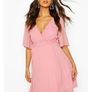 Maternity Pleated Wrap Skater Dress, Blush, Brand New, Bohoo Image 2