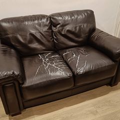 Free 2 Seat Brown Leather Sofa