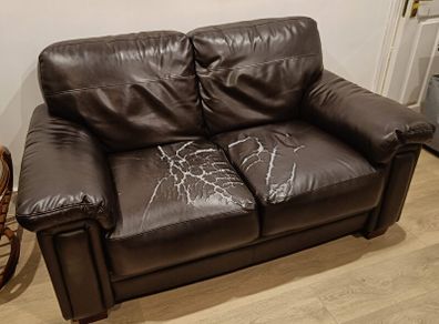 Free 2 Seat Brown Leather Sofa