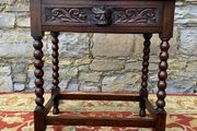 Antique Carved Oak Side Table with Drawer.