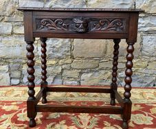 Antique Carved Oak Side Table with Drawer.