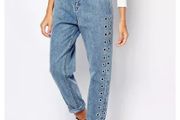 Pull&amp;Bear eyelet high waist relaxed fit jeans size UK8 EU36 Perfect condition Postage included