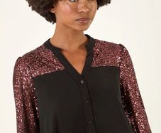 Embellished Sequin Stretch Blouse