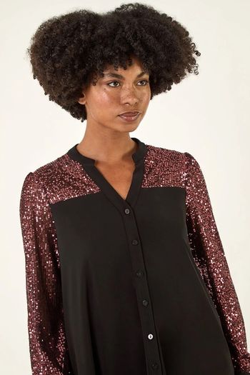 Embellished Sequin Stretch Blouse