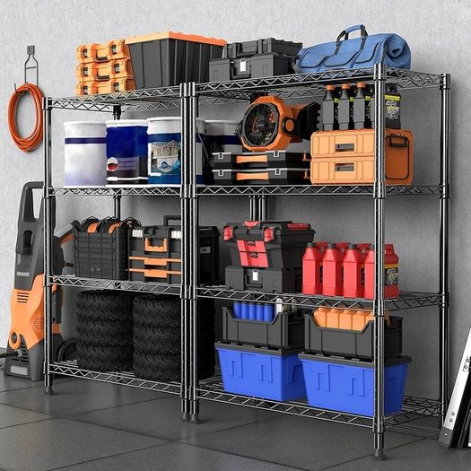 1000 lbs Storage Shelving Steel Heavy Duty 4-Tier Utility Shelving Unit Steel Organizer Wire Rack for Home,Kitchen,Office,Black 35 x 60 x 135.8 cm