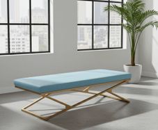 Luxury Eco Leather Bench  Gold Powder-Coated Metal, Heavy Duty