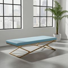 Luxury Eco Leather Bench  Gold Powder-Coated Metal, Heavy Duty