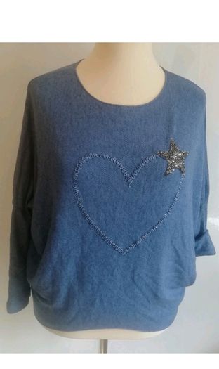 Carla Giannini Angora Wool Jumper Denim Blue Star One Size NWT Italy CAN POST