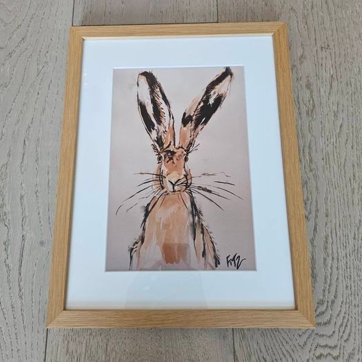 Framed Rabbit - ink/watercolour painting by Jennifer FitzGerald