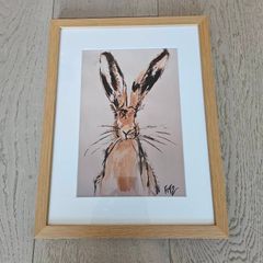 Framed Rabbit - ink/watercolour painting by Jennifer FitzGerald