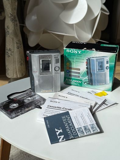 Vintage Sony TCM-200DV Cassette-Corder Voice Recorder - Complete Boxed w/ TDK Tape