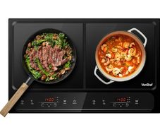 Double Induction Hob 2800W Portable Dual, Twin Plate Electric Table Top with LED Display, Built-In Timer, 10 Heat Settings 60-240 C - Black