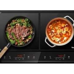 Double Induction Hob 2800W Portable Dual, Twin Plate Electric Table Top with LED Display, Built-In Timer, 10 Heat Settings 60-240 C - Black