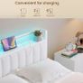 Double Bed Frame with Storage Upholstered Headboard,LED Lights,4ft6 Heavy Duty Metal Bed Frame Double Beds with Charging Station,No Box Spring Needed,Strong Steel Slats Support,White Velvet Image 7