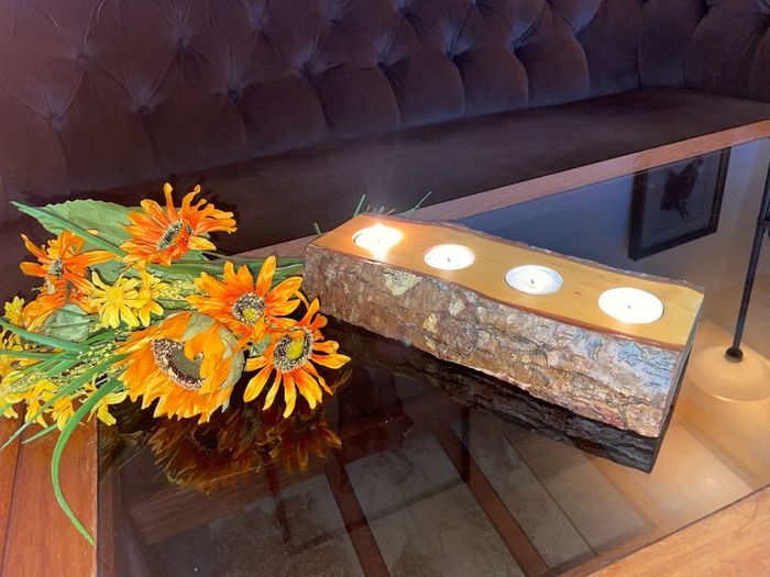 Stunning Rustic Live Edge Pine Wood Tea Light Holder Yule Log Waxed and Sealed
