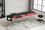 Foldable Portable Massage Table, Professional Spa Bed with Headrest, Adjustable Height, Aluminium Frame, Black and Red