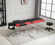 Foldable Portable Massage Table, Professional Spa Bed with Headrest, Adjustable Height, Aluminium Frame, Black and Red