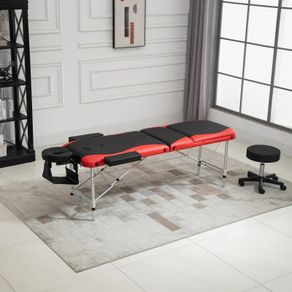 Foldable Portable Massage Table, Professional Spa Bed with Headrest, Adjustable Height, Aluminium Frame, Black and Red