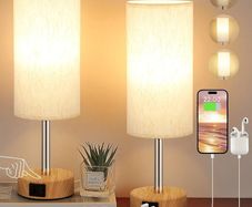 Bedside Lamps Set of 2 Touch Table Lamps with USB-C USB-A Charging Ports, 3 Way Dimmable Bedside Lamp for Bedrooms, Small Touch Lamps for Living Room (Bulb Included