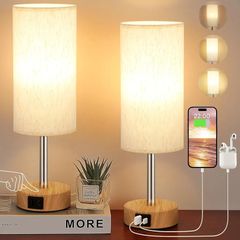 Bedside Lamps Set of 2 Touch Table Lamps with USB-C USB-A Charging Ports, 3 Way Dimmable Bedside Lamp for Bedrooms, Small Touch Lamps for Living Room (Bulb Included