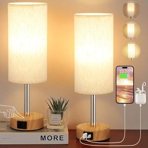 Bedside Lamps Set of 2 Touch Table Lamps with USB-C USB-A Charging Ports, 3 Way Dimmable Bedside Lamp for Bedrooms, Small Touch Lamps for Living Room (Bulb Included