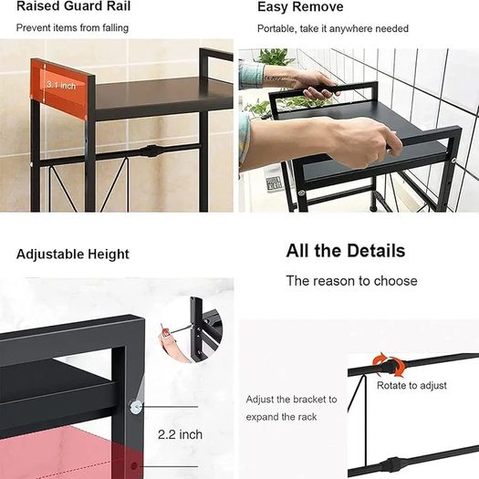 Expandable Microwave Rack Shelf, 2 Tier Oven Rack Stand Holder Kitchen Corner Shelf Desktop Printer Shelf Rack, Bakers Rack, Air Fryer shelf Stand,Storage Solution Organiser (Black)